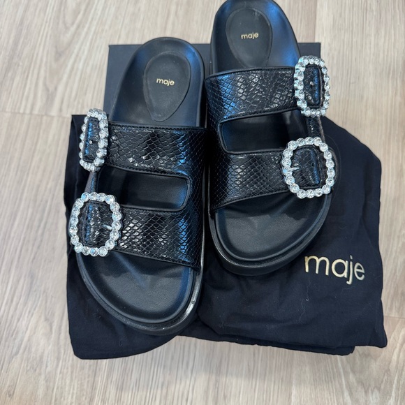 Maje Black Slide Sandals with Quilted Straps - Picture 1 of 3